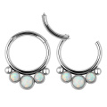 ASTM F136 Titanium 3 Opal Beaded Hinged Septum Clicker Daith Rook Ear Ring Piercing